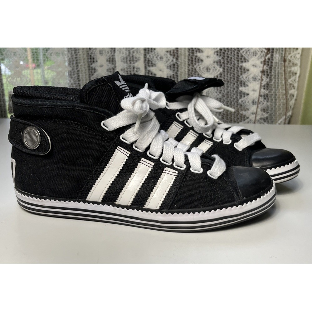 Adidas Vanity Vulc Sneakers Womens Size 6 Black Trefoil Retro Mid Top Shoes